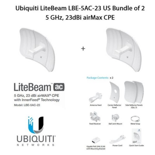 Ubiquiti LiteBeam LBE-5AC-23 X2 UNITS - CPE access point outdoor POE 5GHz AC 23dBi