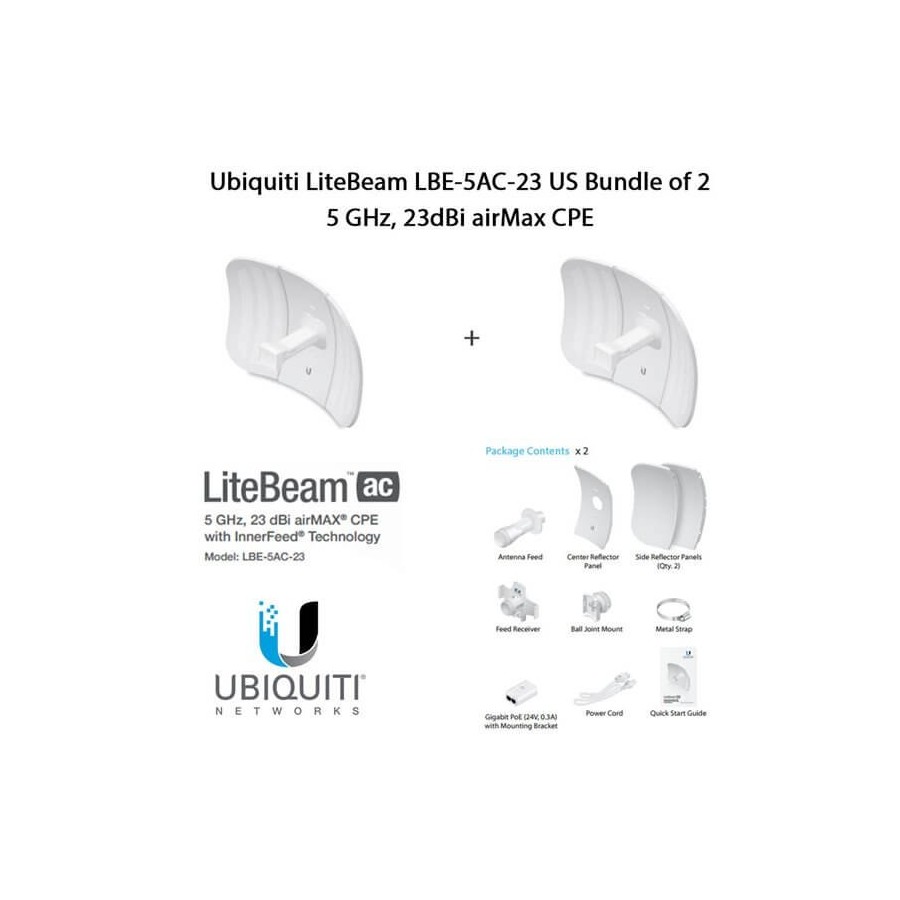 Ubiquiti LiteBeam LBE-5AC-23 X2 UNITS - CPE access point outdoor POE 5GHz AC 23dBi