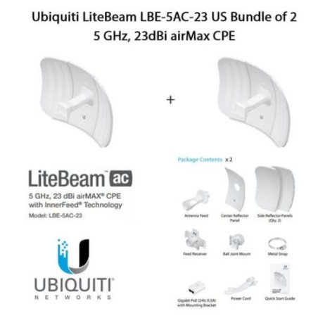 Ubiquiti LiteBeam LBE-5AC-23 X2 UNITS - CPE access point outdoor POE 5GHz AC 23dBi