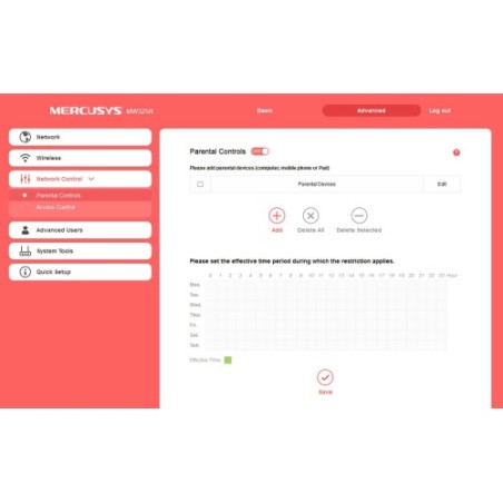 Mercusys MW325R wireless router 300Mb/s 2.4GHz 2T4R 4x FE