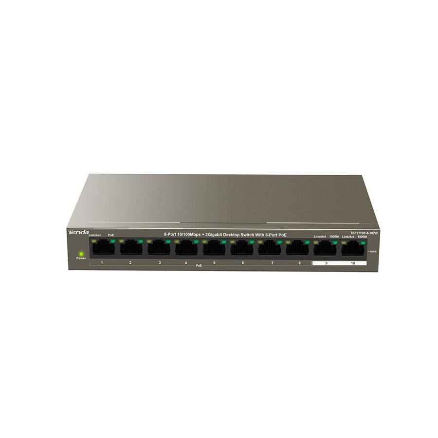 TENDA TEF1110P-8-102W 8-Port10/100Mbps+2 Gigabit Desktop Switch With 8-Port PoE