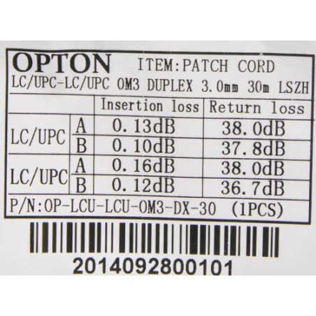 PatchCord multimodale LC-LC 50/125um OM3 MM duplex 30m OPTON - OP-LCU-LCU-OM3-DX-30