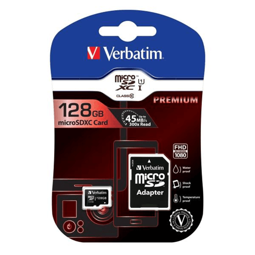MEMORY CARD MICROSD VERBATIM 128GB C10 44085 CON ADATTATORE SD