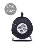 V-TAC PROLUNGA AVVOLGICAVO SPINA 16A E 4 PRESE 10/16A BIPASSO/SCHUKO 25 METRI COLORE NERO - SKU 8703