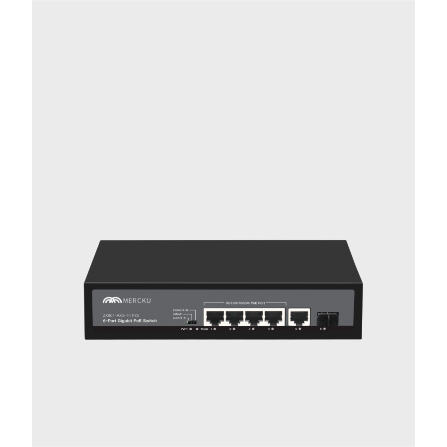 MERCKU ZX901-AXG-411NS 6-Port Gigabit PoE Switch IEEE802.3af (15.4 W) IEEE802.3at (30 W)