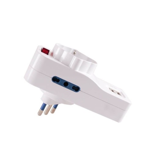 VULTECH ADATTATORE TRIPOLARE 2 PRESE 10/16A BIPASSO, 1 PRESA SCHUKO E 2 PORTE USB (MAX 2.1A) AT-04