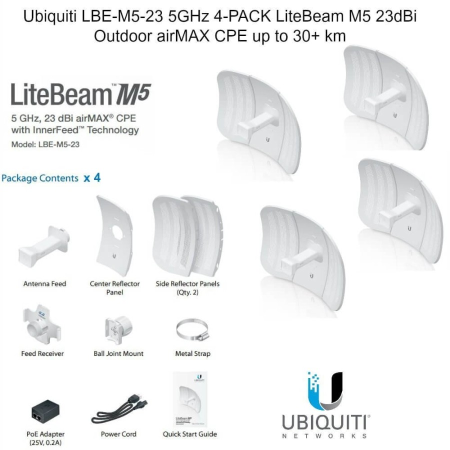 Ubiquiti LiteBeam M5 LBE-M5-23 - 4x PACK,CPE access point outdoor POE 5GHz 23dBi