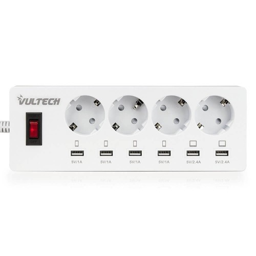 VULTECH MULTIPRESA CON 4 POSTI DI PRESE ELETTRICHE SCHUKO E 6 USB PORTE DI RICARIA MU-04
