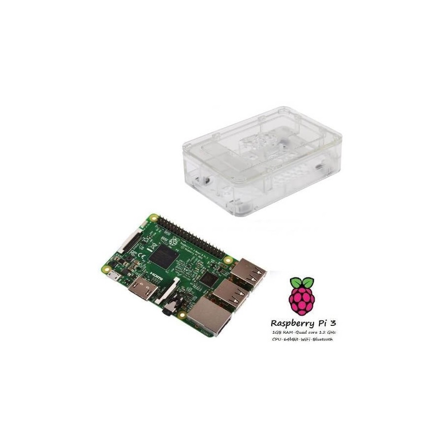 Raspberry Pi 3 Model B (1GB) + Contenitore Case CLEAR Kit (E08)