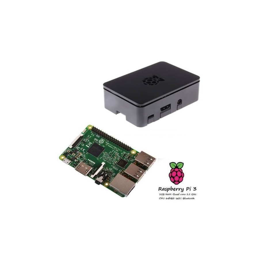 Raspberry Pi 3 Model B (1GB) + Contenitore Case nero Kit (E09)