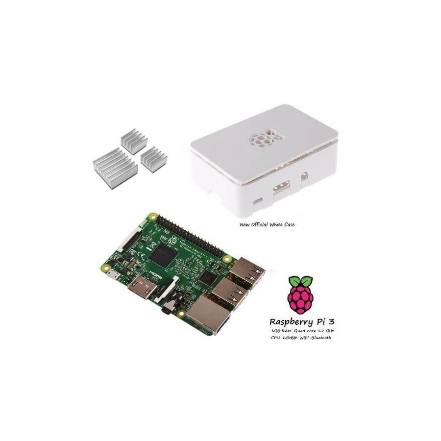 Raspberry Pi 3  + Contenitore Case Bianco + dissipatori Kit (E10)