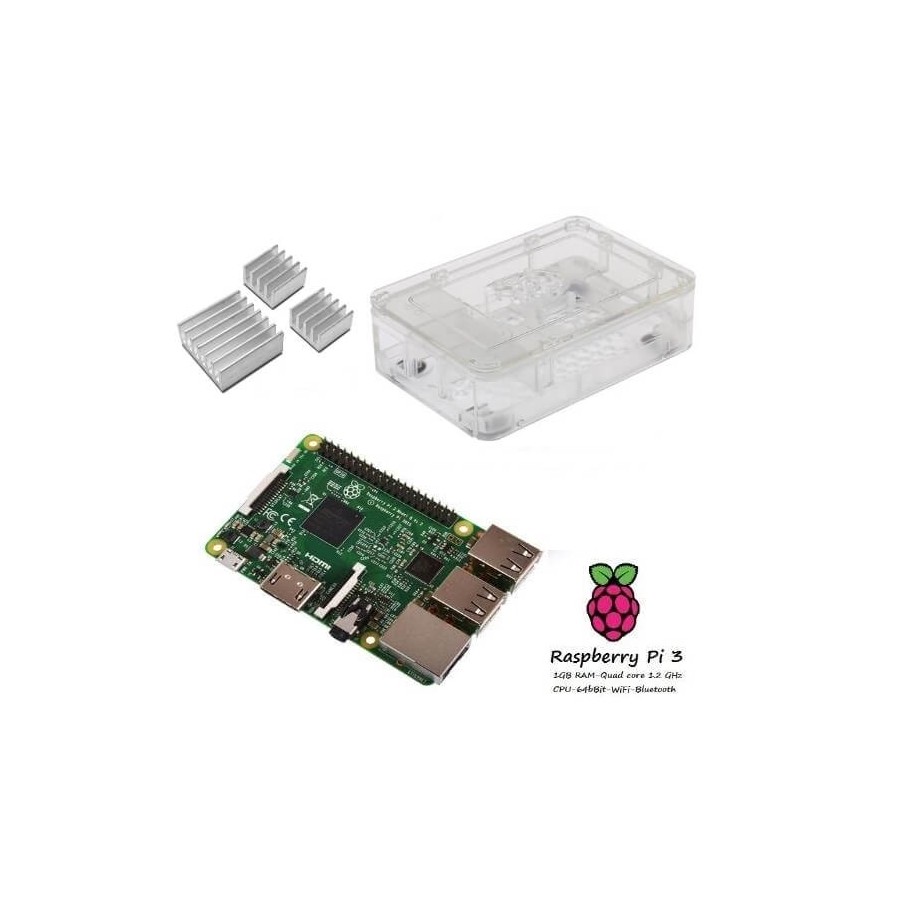 Raspberry Pi 3  + Contenitore Case clear + dissipatori Kit (E11)