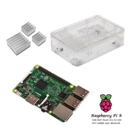 Raspberry Pi 3  + Contenitore Case clear + dissipatori Kit (E11)