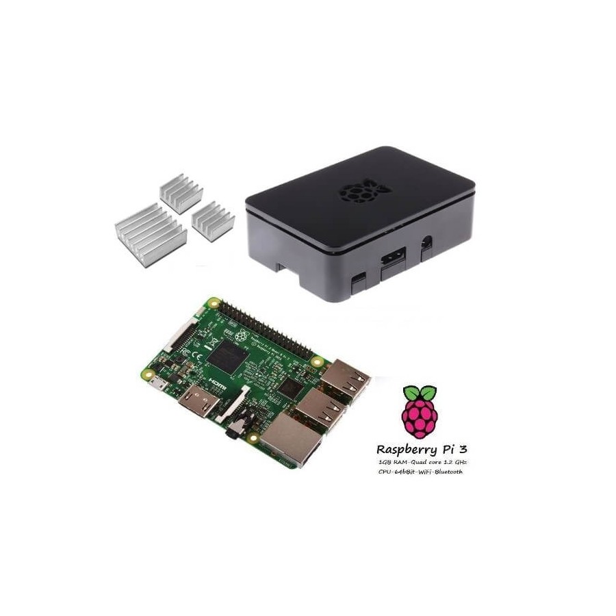 Raspberry Pi 3  + Contenitore Case nero + dissipatori Kit (E12)