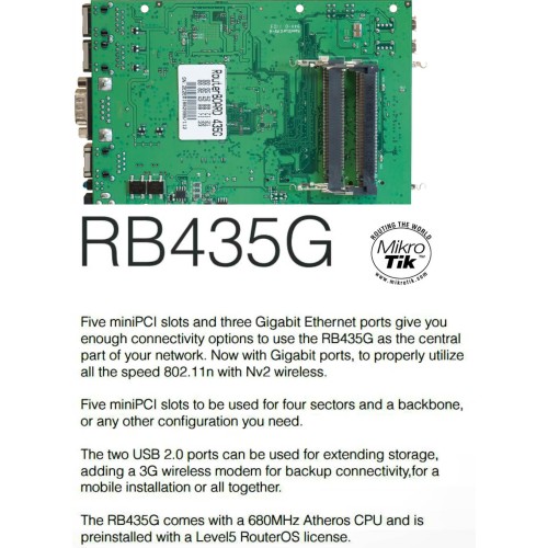 MIKROTIK ROUTERBOARD  RB435G, 3xLAN, 5xmPCI, RouterOS Lv.5