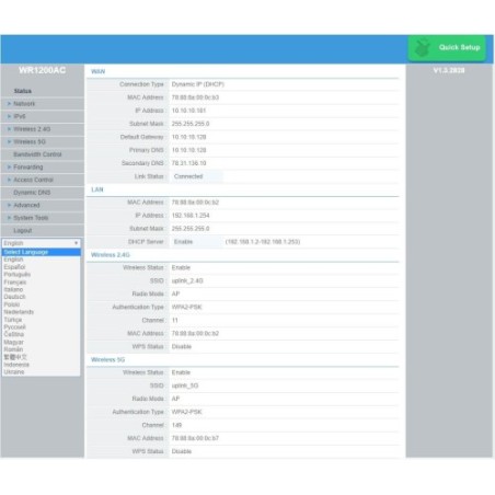 UPLINK WR1200AC WIRELESS DUAL-BAND AC ROUTER, 1200 MB/S, 5X GE
