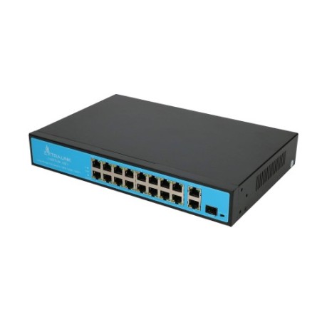 EXTRALINK VIRTUS VER.2 16XFE, 2XGE, 1XSFP, 16XPOE, 250M POE, FAST ETHERNET UNMANAGED 802.3AF/AT POE SWITCH, POWER SUPPLY 150W E
