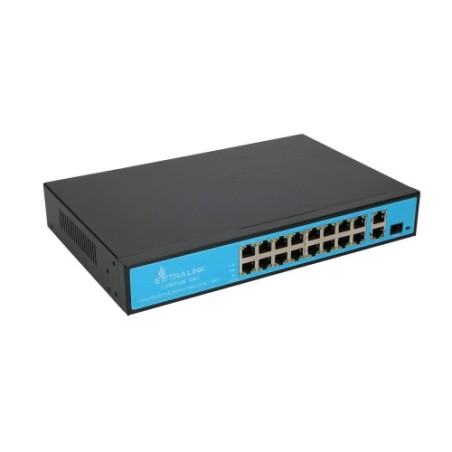 EXTRALINK VIRTUS VER.2 16XFE, 2XGE, 1XSFP, 16XPOE, 250M POE, FAST ETHERNET UNMANAGED 802.3AF/AT POE SWITCH, POWER SUPPLY 150W E