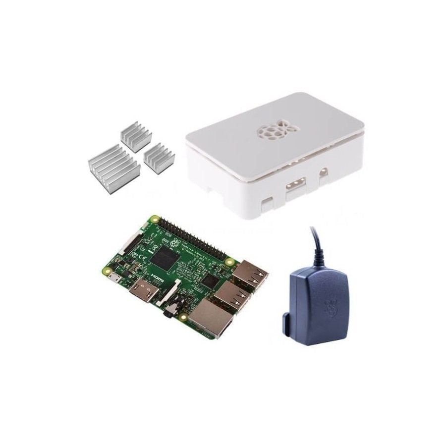 Raspberry Pi 3 Kit con Alimentatore Ufficiale, Case BIANCO  e Dissipatori (E15)