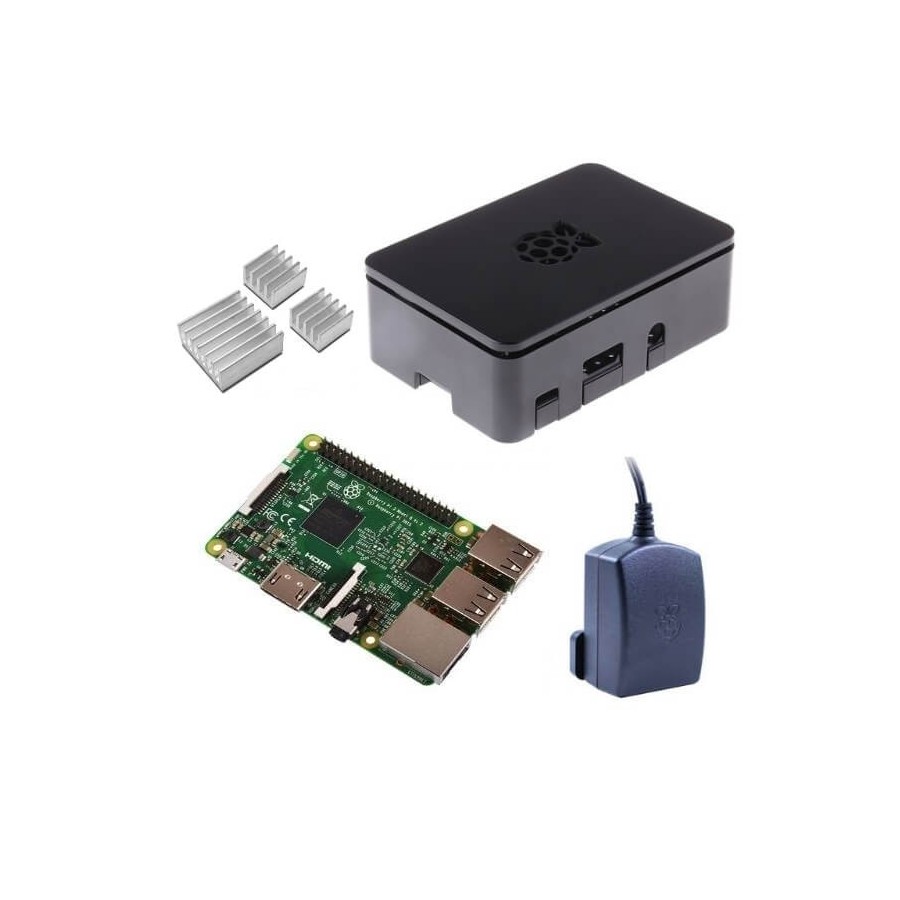 Raspberry Pi 3 Kit con Alimentatore Ufficiale, Case NERO  e Dissipatori (E16)