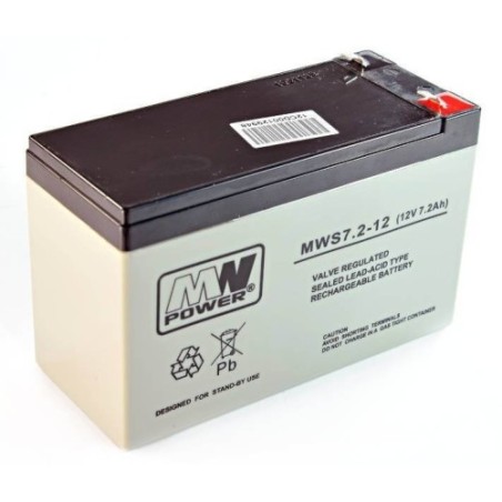 Batteria Ermetica Ricaricabile al Piombo MW POWER  12V Volt 7.5Ah 7,2 Ah 7 Ah - MWS 7,2-12  LONG LIFE