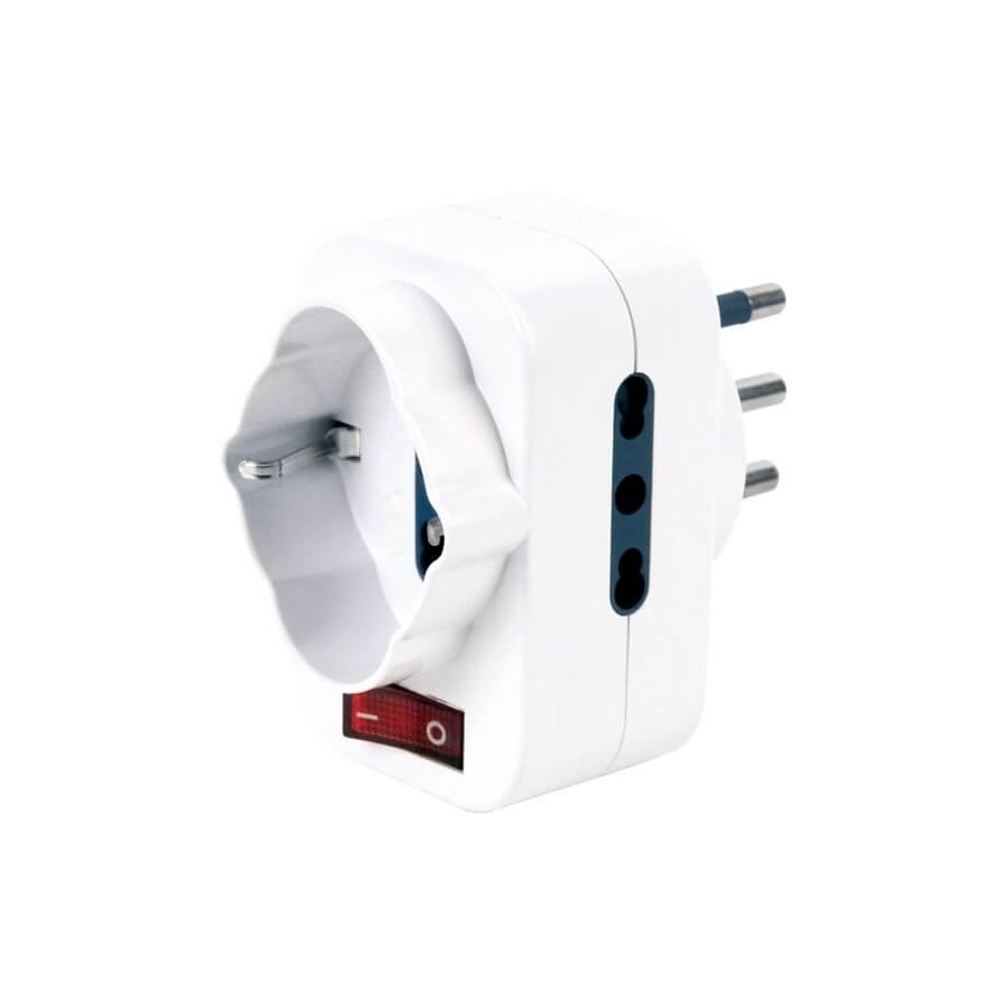 VULTECH ADATTATORE TRIPOLARE 2 PRESE 10/16A BIPASSO E 1 PRESA SCHUKO CON INTERRUTTORE AT-05