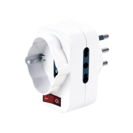 VULTECH ADATTATORE TRIPOLARE 2 PRESE 10/16A BIPASSO E 1 PRESA SCHUKO CON INTERRUTTORE AT-05