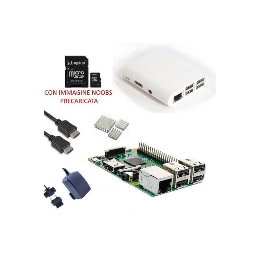 Raspberry Pi 3 Kit con con Alimentatore, Case, SD, HDMI e Dissipatori (E20)