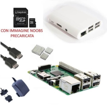 Raspberry Pi 3 Kit con con Alimentatore, Case, SD, HDMI e Dissipatori (E20)