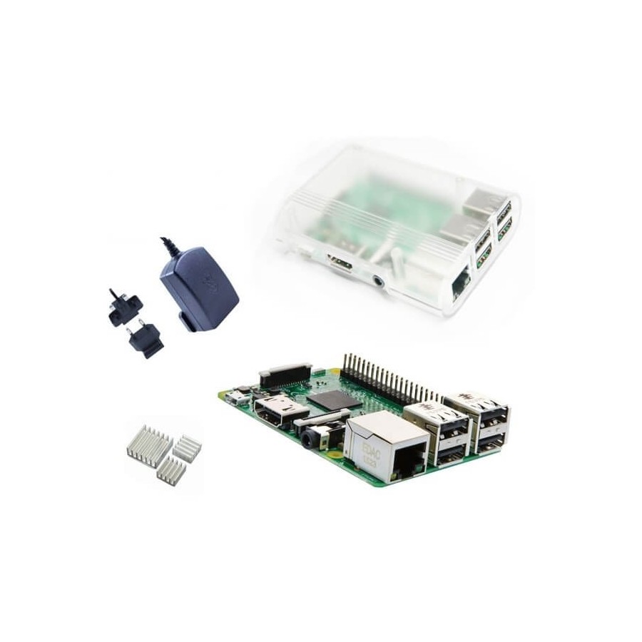 Raspberry Pi 3 Kit con Alimentatore Ufficiale, Case CLEAR OPACO e Dissipatori (E22)