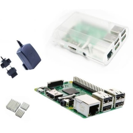 Raspberry Pi 3 Kit con Alimentatore Ufficiale, Case CLEAR OPACO e Dissipatori (E22)