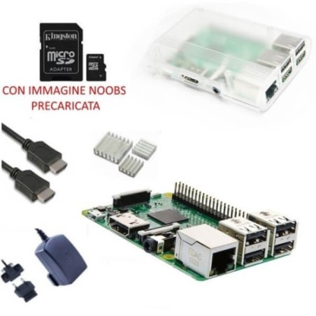Raspberry Pi 3 Kit con con Alimentatore, Case, SD, HDMI e Dissipatori (E22)