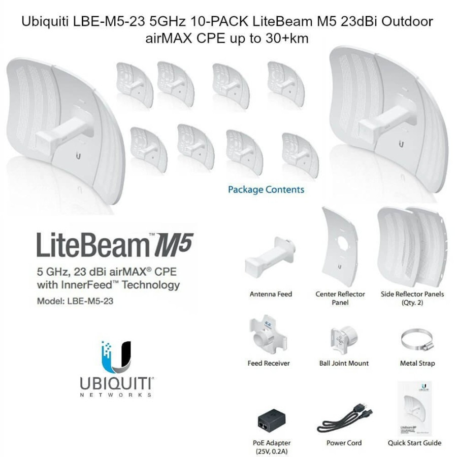 Ubiquiti LiteBeam M5 LBE-M5-23 - 10x PACK,CPE access point outdoor POE 5GHz 23dBi