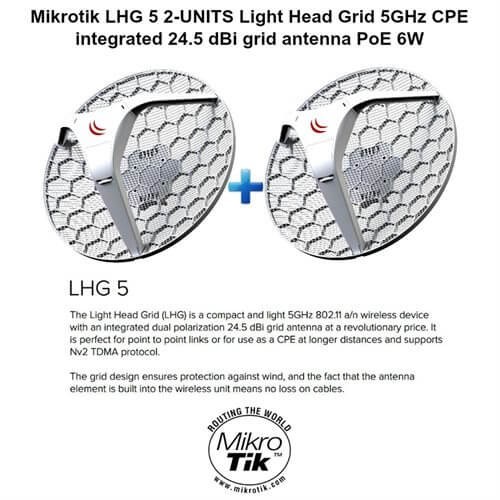MIKROTIK ROUTERBOARD LHG 5 2-UNITS  CPE 5GHZ ANTENNA 24,5 DBI RouterOS L3